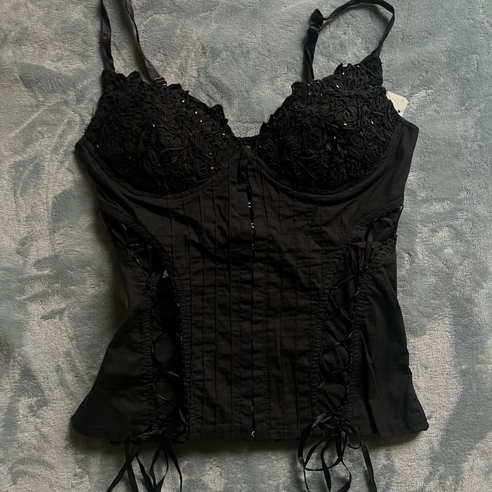 Tiara Vintage Black Smocked Corset Top
